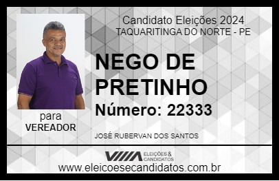 Candidato NEGO DE PRETINHO 2024 - TAQUARITINGA DO NORTE - Eleições