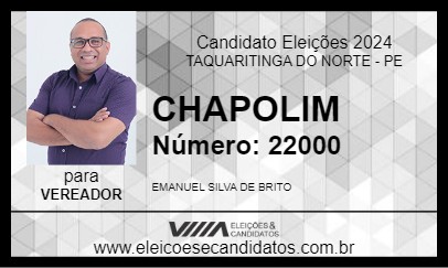 Candidato CHAPOLIM 2024 - TAQUARITINGA DO NORTE - Eleições