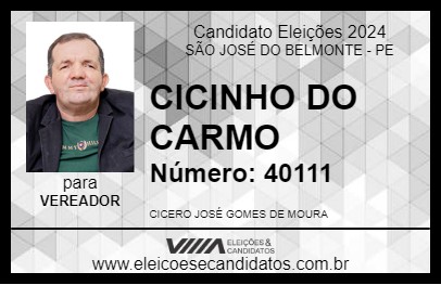 Candidato CICINHO DO CARMO 2024 - SÃO JOSÉ DO BELMONTE - Eleições