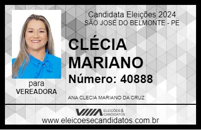 Candidato CLÉCIA MARIANO 2024 - SÃO JOSÉ DO BELMONTE - Eleições