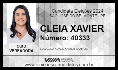 Candidato CLEIA XAVIER 2024 - SÃO JOSÉ DO BELMONTE - Eleições