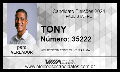 Candidato TONY 2024 - PAULISTA - Eleições