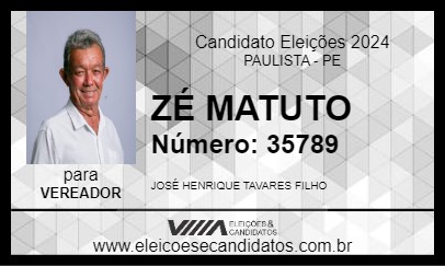 Candidato ZÉ MATUTO 2024 - PAULISTA - Eleições