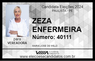 Candidato ZEZA ENFERMEIRA 2024 - PAULISTA - Eleições