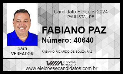 Candidato FABIANO PAZ 2024 - PAULISTA - Eleições