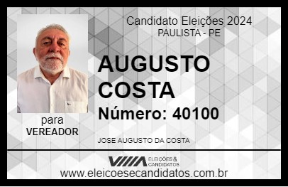 Candidato AUGUSTO COSTA 2024 - PAULISTA - Eleições