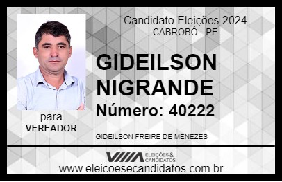 Candidato GIDEILSON NIGRANDE 2024 - CABROBÓ - Eleições