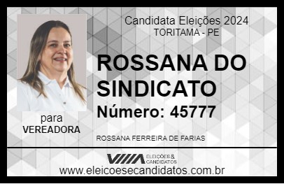 Candidato ROSSANA DO SINDICATO 2024 - TORITAMA - Eleições