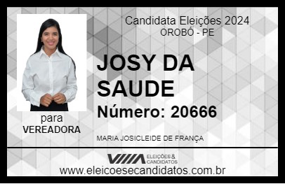 Candidato JOSY DA SAUDE 2024 - OROBÓ - Eleições