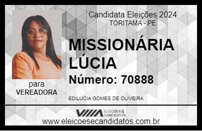 Candidato MISSIONÁRIA LÚCIA 2024 - TORITAMA - Eleições