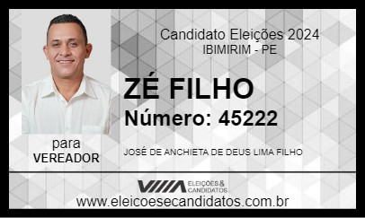 Candidato ZÉ FILHO 2024 - IBIMIRIM - Eleições