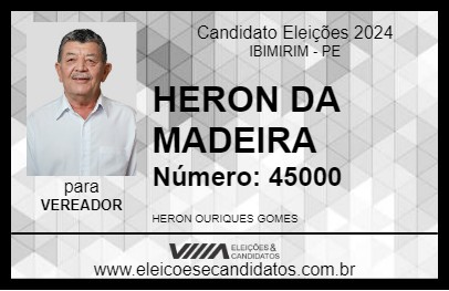 Candidato HERON DA MADEIRA 2024 - IBIMIRIM - Eleições