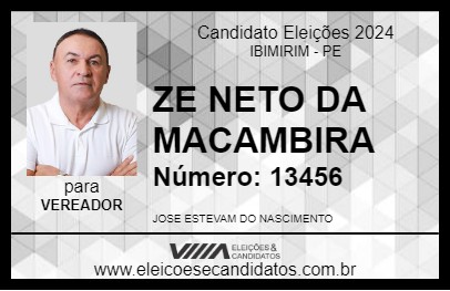 Candidato ZE NETO DA MACAMBIRA 2024 - IBIMIRIM - Eleições