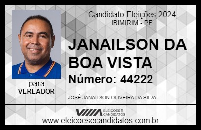 Candidato JANAILSON DA BOA VISTA 2024 - IBIMIRIM - Eleições