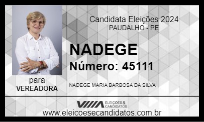 Candidato NADEGE 2024 - PAUDALHO - Eleições