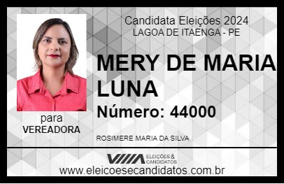 Candidato MERY DE MARIA LUNA 2024 - LAGOA DE ITAENGA - Eleições