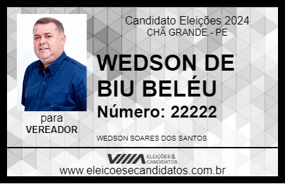 Candidato WEDSON DE BIU BELÉU 2024 - CHÃ GRANDE - Eleições