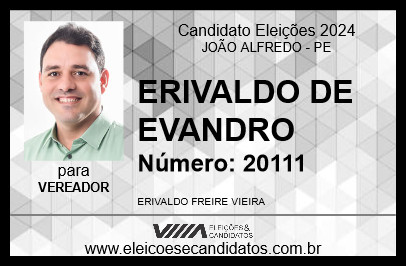 Candidato ERIVALDO DE EVANDRO 2024 - JOÃO ALFREDO - Eleições