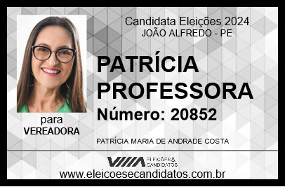 Candidato PATRÍCIA PROFESSORA 2024 - JOÃO ALFREDO - Eleições