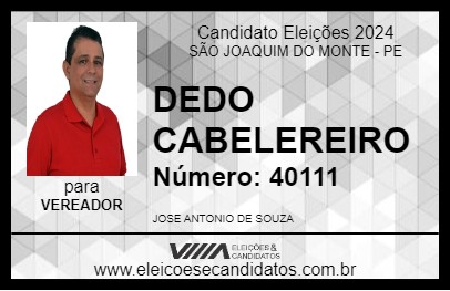 Candidato DEDO CABELEREIRO 2024 - SÃO JOAQUIM DO MONTE - Eleições