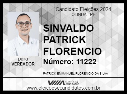 Candidato SINVALDO PATRICK FLORENCIO 2024 - OLINDA - Eleições