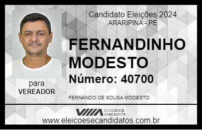 Candidato FERNANDINHO MODESTO 2024 - ARARIPINA - Eleições