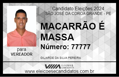 Candidato MACARRÃO É MASSA 2024 - SÃO JOSÉ DA COROA GRANDE - Eleições