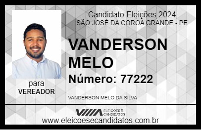 Candidato VANDERSON MELO 2024 - SÃO JOSÉ DA COROA GRANDE - Eleições