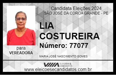 Candidato LIA COSTUREIRA 2024 - SÃO JOSÉ DA COROA GRANDE - Eleições