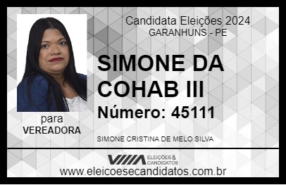 Candidato SIMONE DA COHAB III 2024 - GARANHUNS - Eleições