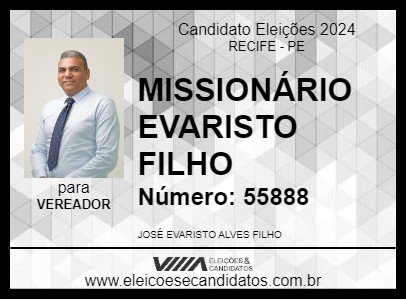 Candidato MISSIONÁRIO EVARISTO FILHO 2024 - RECIFE - Eleições