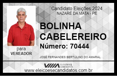 Candidato BOLINHA CABELEREIRO 2024 - NAZARÉ DA MATA - Eleições