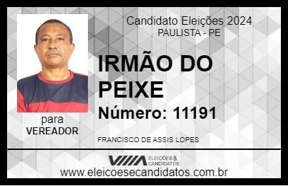 Candidato IRMÃO DO PEIXE 2024 - PAULISTA - Eleições