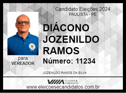 Candidato DIÁCONO JOZENILDO RAMOS 2024 - PAULISTA - Eleições