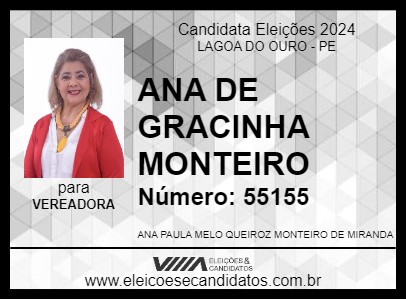 Candidato ANA DE GRACINHA MONTEIRO 2024 - LAGOA DO OURO - Eleições