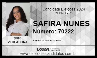 Candidato SAFIRA NUNES 2024 - CEDRO - Eleições