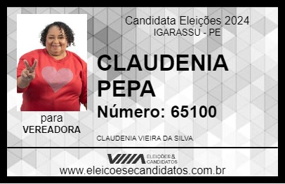 Candidato CLAUDENIA PEPA 2024 - IGARASSU - Eleições