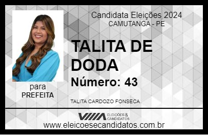 Candidato TALITA DE DODA 2024 - CAMUTANGA - Eleições