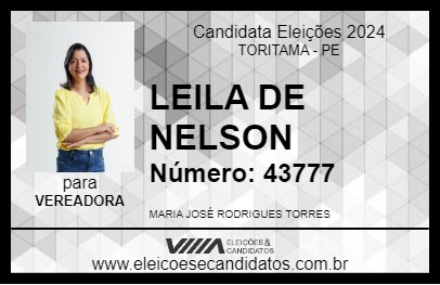 Candidato LEILA DE NELSON 2024 - TORITAMA - Eleições