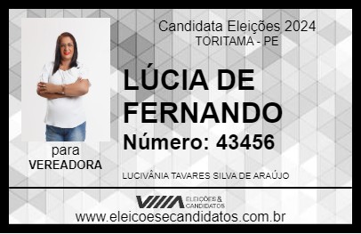 Candidato LÚCIA DE FERNANDO 2024 - TORITAMA - Eleições