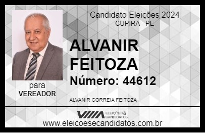 Candidato ALVANI FEITOZA 2024 - CUPIRA - Eleições