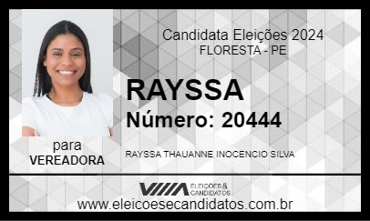 Candidato RAYSSA DE LEIDINHA 2024 - FLORESTA - Eleições