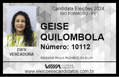 Candidato GEISE QUILOMBOLA 2024 - RIO FORMOSO - Eleições