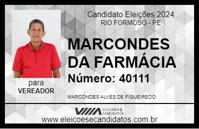 Candidato MARCONDES DA FARMÁCIA 2024 - RIO FORMOSO - Eleições