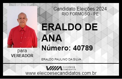 Candidato ERALDO DE ANA 2024 - RIO FORMOSO - Eleições