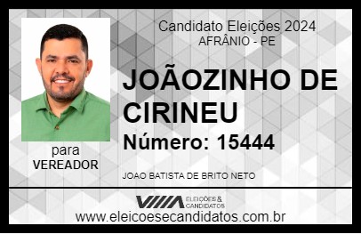 Candidato JOÃOZINHO DE CIRINEU 2024 - AFRÂNIO - Eleições