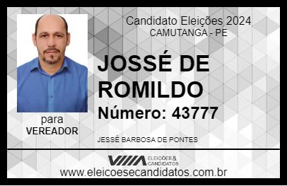 Candidato JESSÉ DE ROMILDO 2024 - CAMUTANGA - Eleições