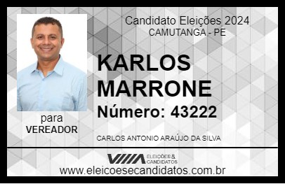 Candidato KARLOS MARONE 2024 - CAMUTANGA - Eleições