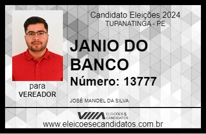 Candidato JANIO DO BANCO 2024 - TUPANATINGA - Eleições