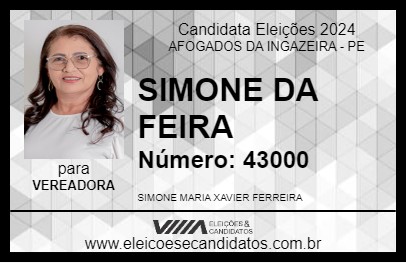 Candidato SIMONE DA FEIRA 2024 - AFOGADOS DA INGAZEIRA - Eleições